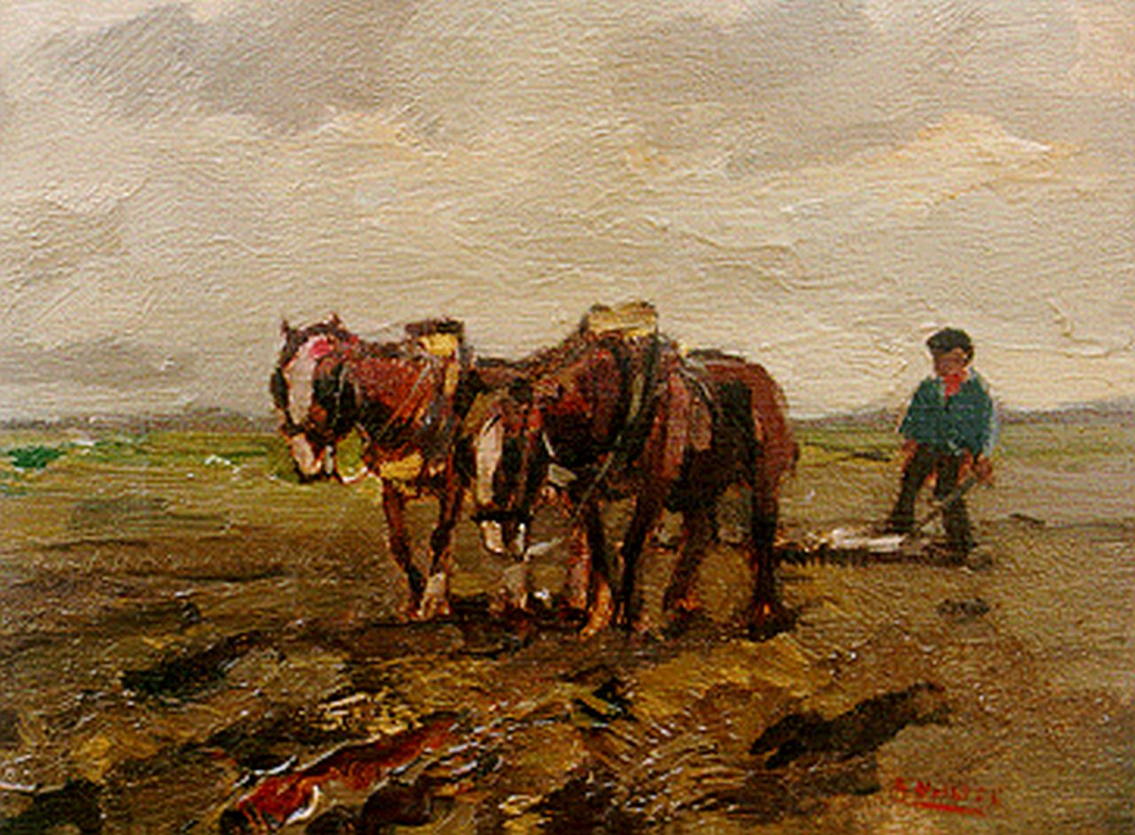 Noltee B.C.  | Bernardus Cornelis 'Cor' Noltee, Ploughing the fields, oil on canvas 18.0 x 24.0 cm, signed l.r.