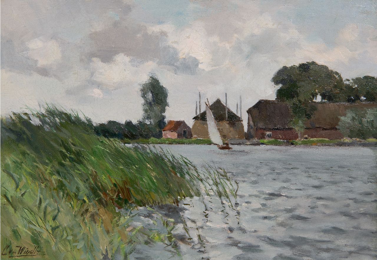 Windt Ch. van der | Christophe 'Chris' van der Windt | Paintings offered for sale | Sailboat on the lake, oil on canvas laid down on panel 23.9 x 34.0 cm, signed l.l. and without frame