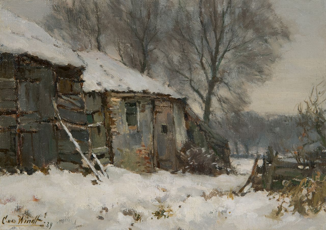 Windt Ch. van der | Christophe 'Chris' van der Windt | Paintings offered for sale | Farmhouse in the snow, oil on canvas laid down on panel 21.5 x 29.8 cm, signed l.l. and dated '39