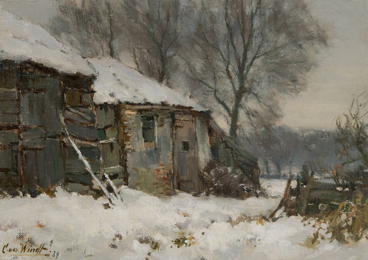 Windt Ch. van der | Christophe 'Chris' van der Windt, Farmhouse in the snow, oil on canvas laid down on panel 21.5 x 29.8 cm, signed l.l. and dated '39