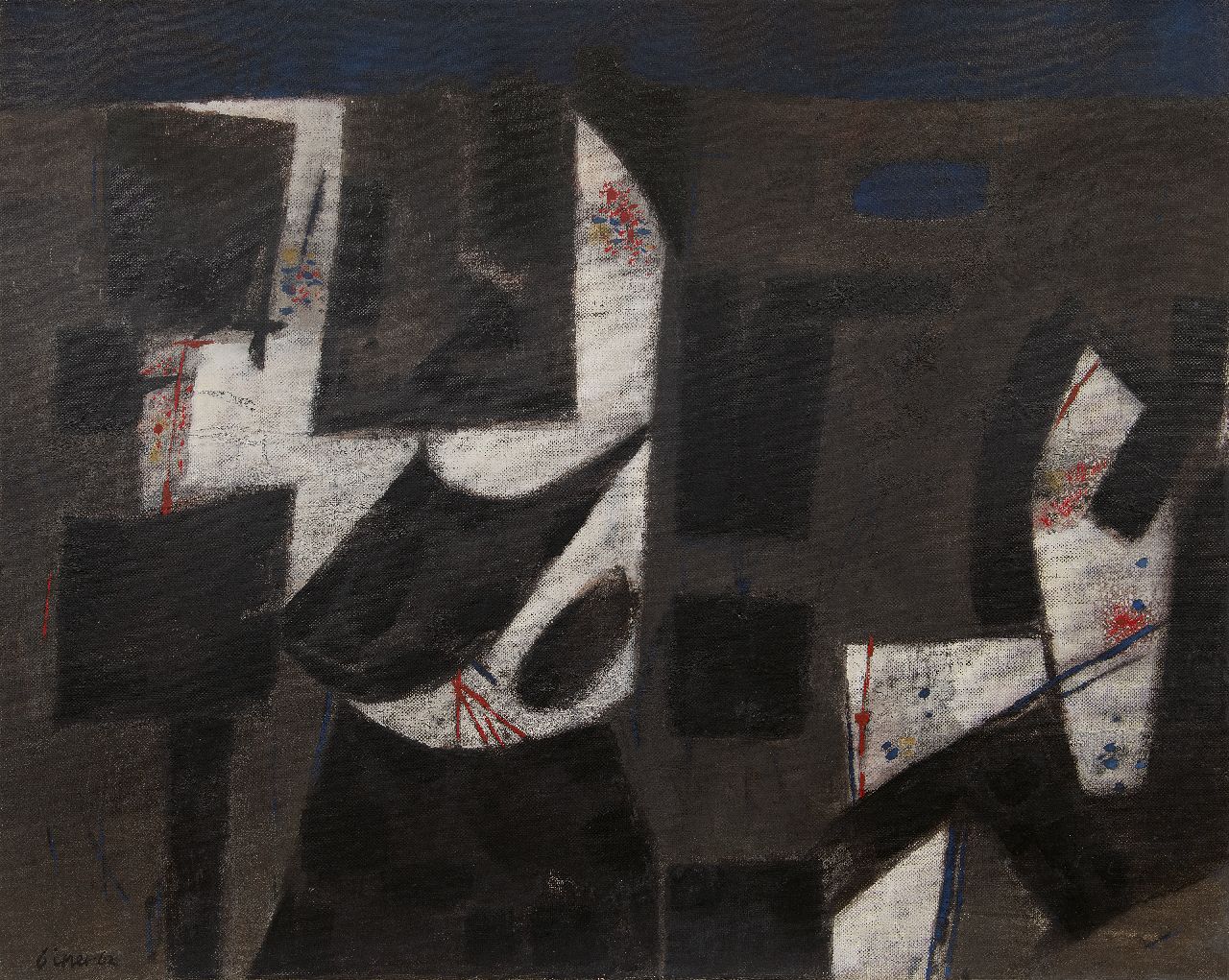 Theo Bitter | Composition on black, oil on canvas, 80.3 x 100.3 cm, signed l.l. and on the reverse and dated '62