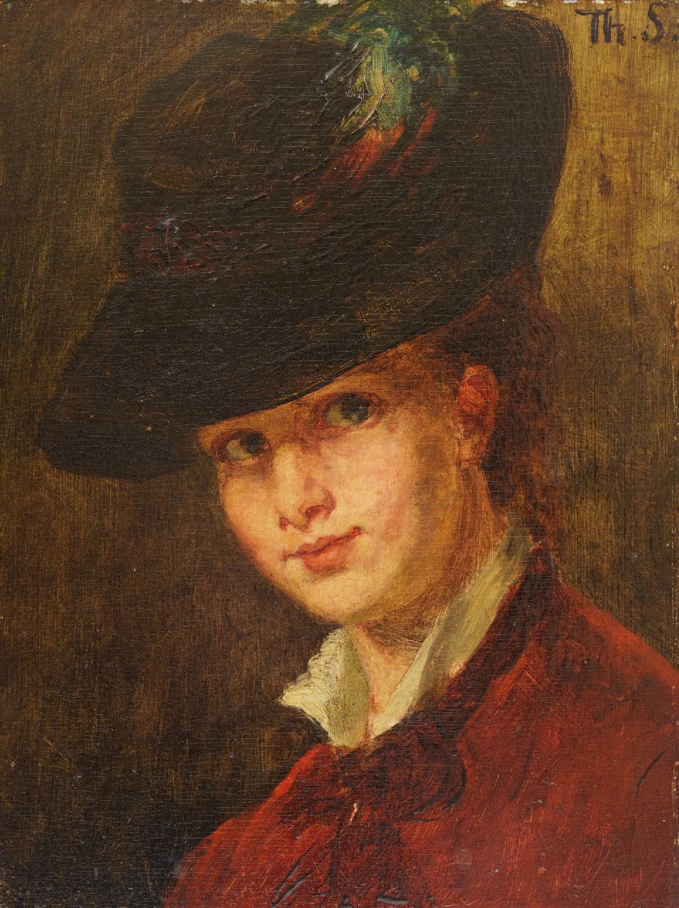 Schwartze T.  | Thérèse Schwartze | Paintings offered for sale | Portrait of Lizzy Ansingh with hat, oil on panel 24.0 x 17.9 cm, signed u.r. with initials