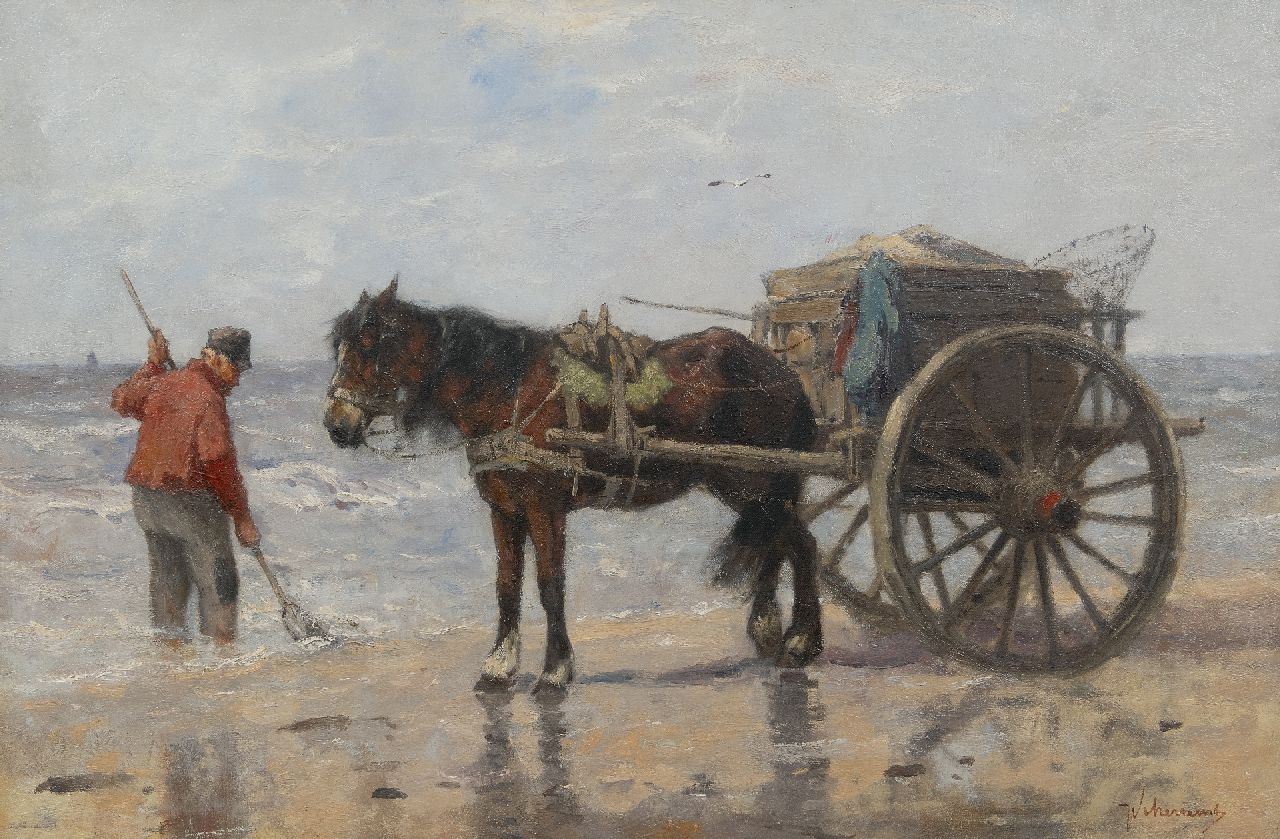 Scherrewitz J.F.C.  | Johan Frederik Cornelis Scherrewitz | Paintings offered for sale | Shell fisherman on the beach, oil on canvas 57.7 x 86.4 cm, signed l.r.