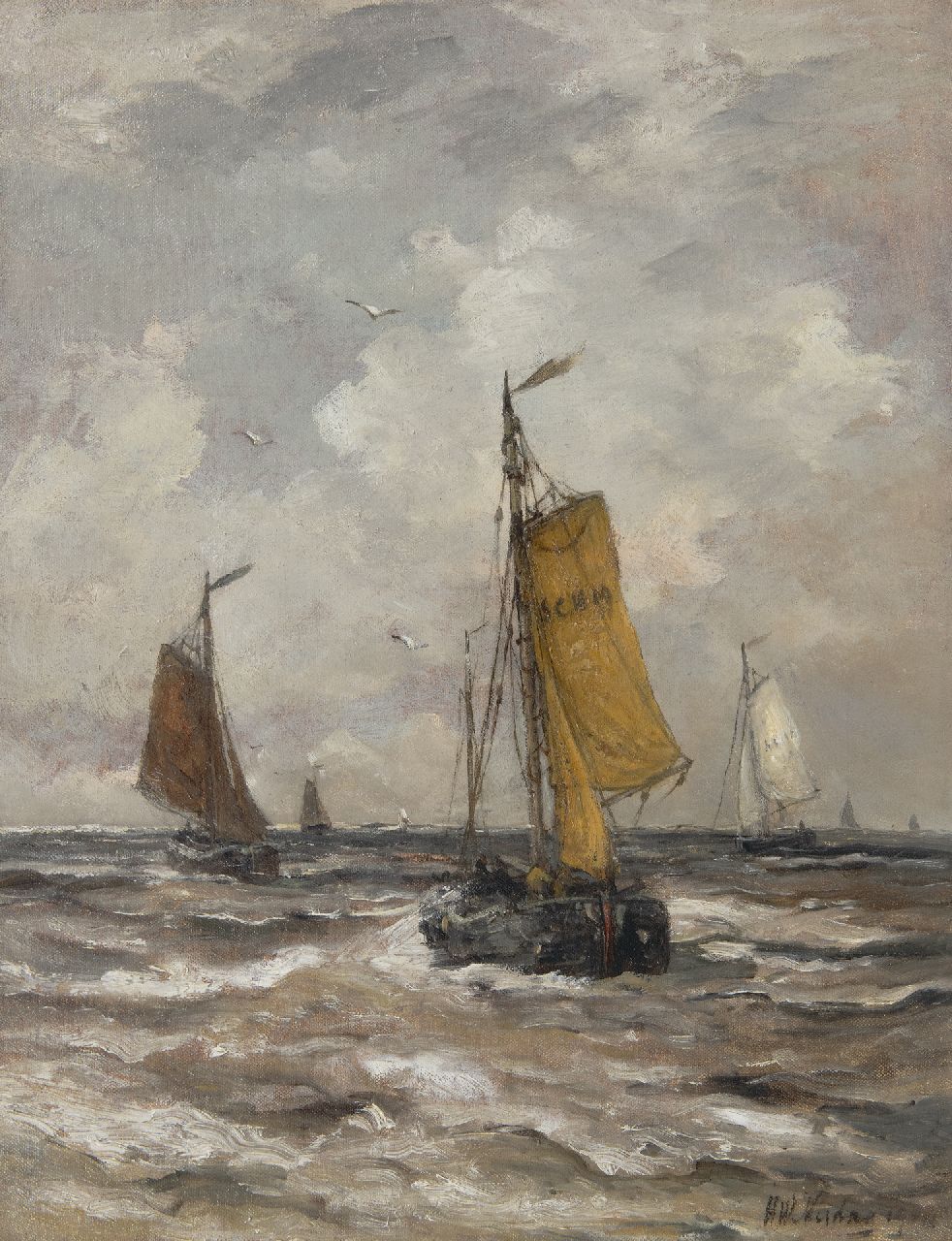 Mesdag H.W.  | Hendrik Willem Mesdag | Paintings offered for sale | Returning from the fishing grounds, oil on canvas 50.7 x 40.0 cm, signed l.r. and dated 190(..)