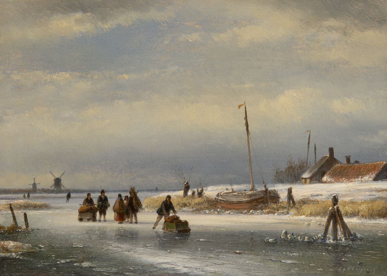 Kleijn L.J.  | Lodewijk Johannes Kleijn | Paintings offered for sale | Ice scene with skaters and sleds, oil on panel 23.0 x 31.7 cm, signed l.r. and without frame