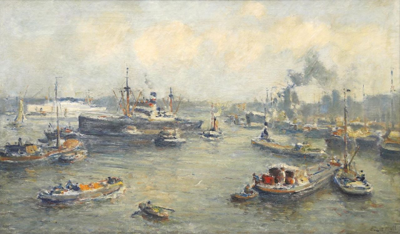 Moll E.  | Evert Moll | Paintings offered for sale | Activity in the port of Rotterdam, oil on canvas 60.1 x 100.4 cm, signed l.r.