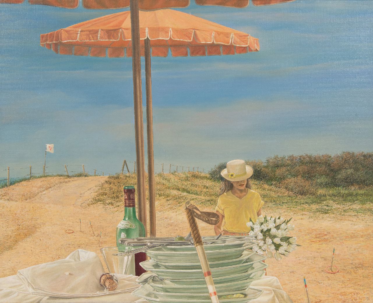 Kroef H. van der | Hans van der Kroef | Paintings offered for sale | 'Boeketreeks', oil on canvas 60.3 x 75.0 cm, signed on the wine bottle label and dated '89