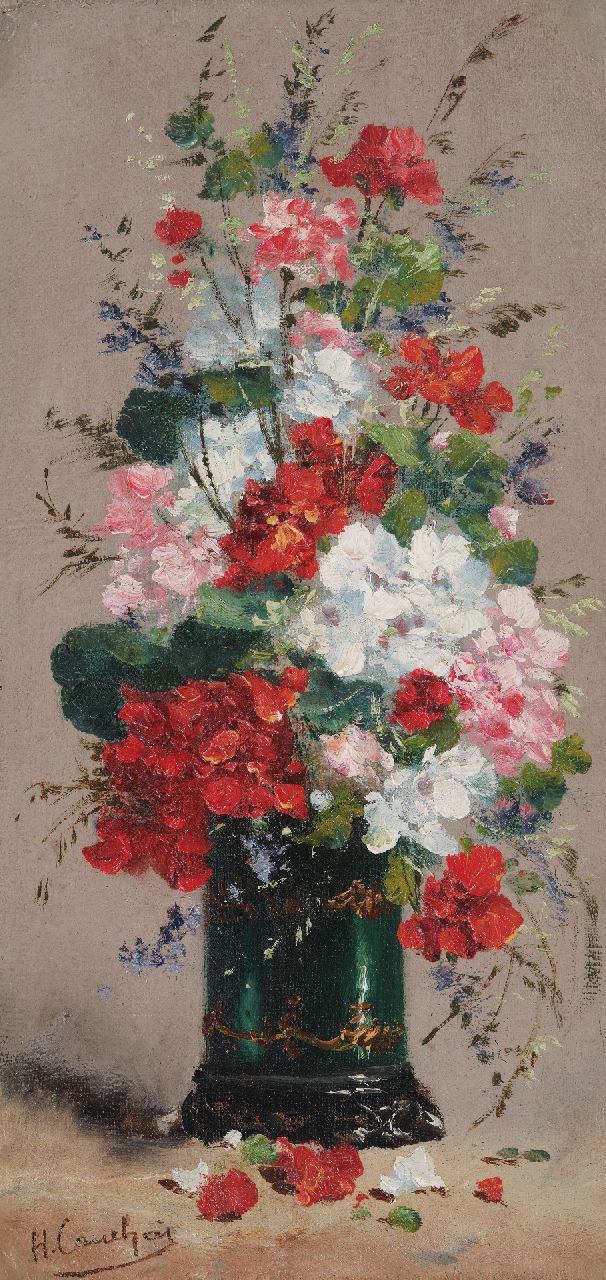 Cauchois E.H.  | Eugène-Henri Cauchois | Paintings offered for sale | Flower still life, oil on canvas 36.1 x 17.7 cm, signed l.l. and without frame