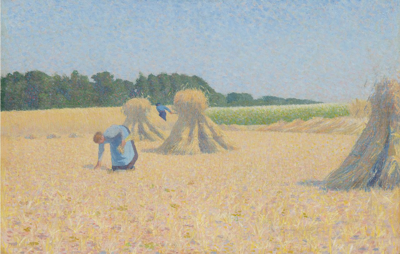 Ferdinand Hart Nibbrig | Gleaner working the field, oil on canvas, 39.2 x 60.4 cm