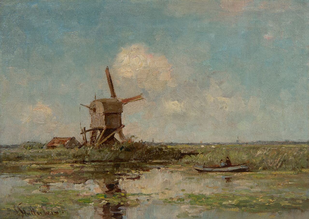 Louis Stutterheim | Windmill in a polder landscape, oil on canvas, 25.4 x 35.5 cm, signed l.l.