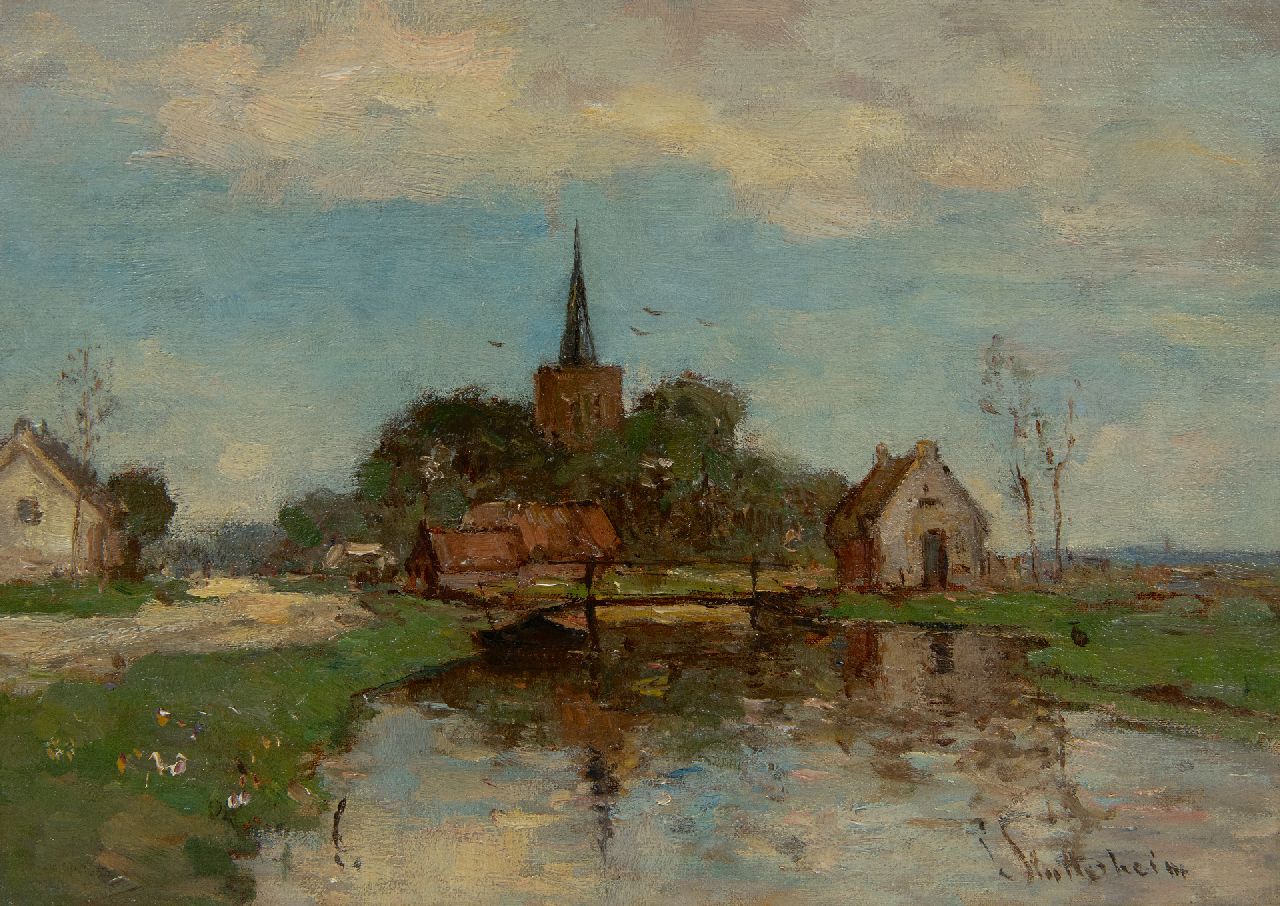 Louis Stutterheim | The church of Kortenhoef on the water, oil on canvas, 25.4 x 35.5 cm, signed l.r.