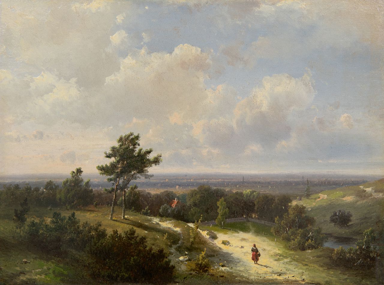 Kluyver P.L.F.  | 'Pieter' Lodewijk Francisco Kluyver | Paintings offered for sale | Panoramic summer landscape, oil on panel 25.4 x 34.3 cm, signed l.r. and zonder lijst