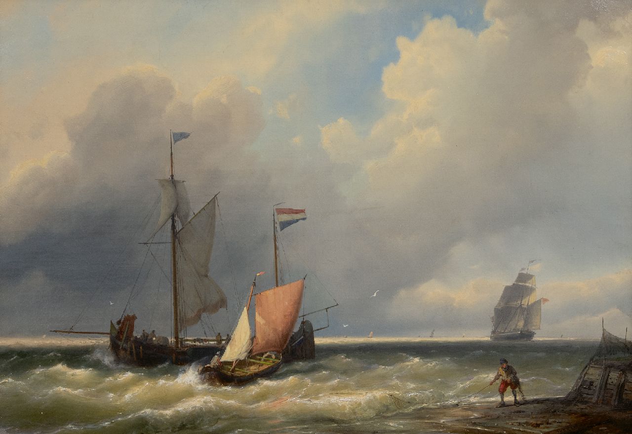 Koekkoek J.H.B.  | Johannes Hermanus Barend 'Jan H.B.' Koekkoek | Paintings offered for sale | Ships near the coast in a stiff breeze, oil on canvas 41.5 x 59.2 cm, signed l.r.