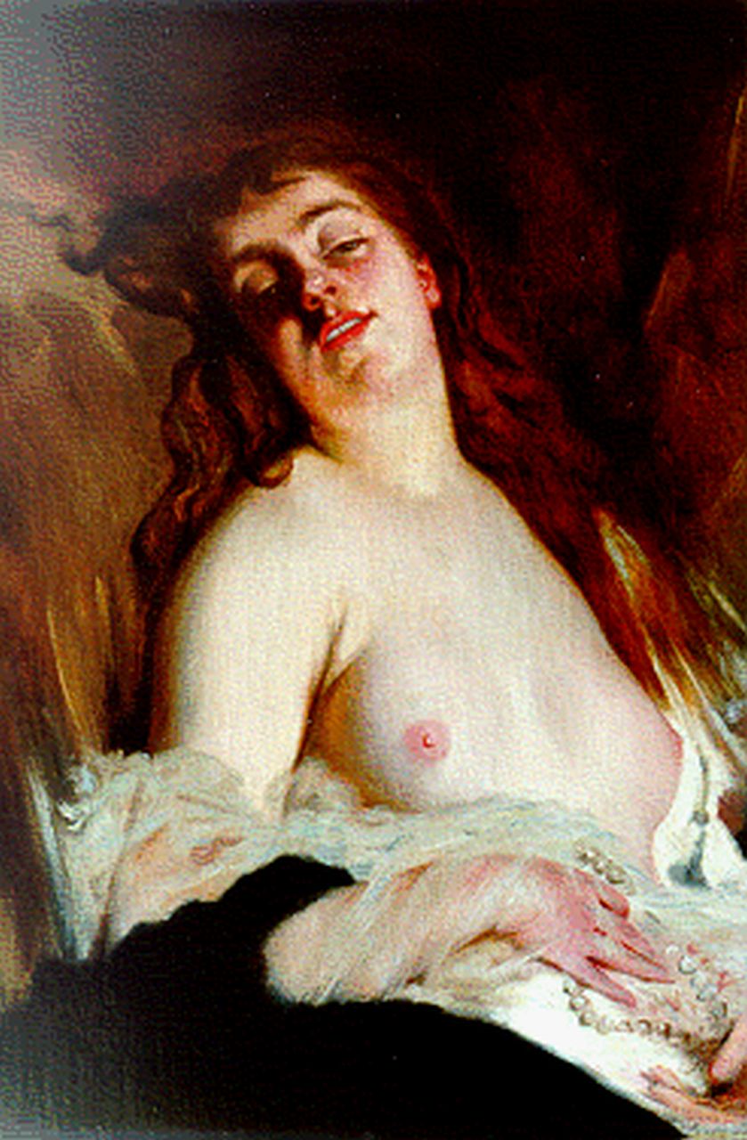 Chaplin C.  | Charles Chaplin, An elegant nude, oil on canvas 40.9 x 28.5 cm