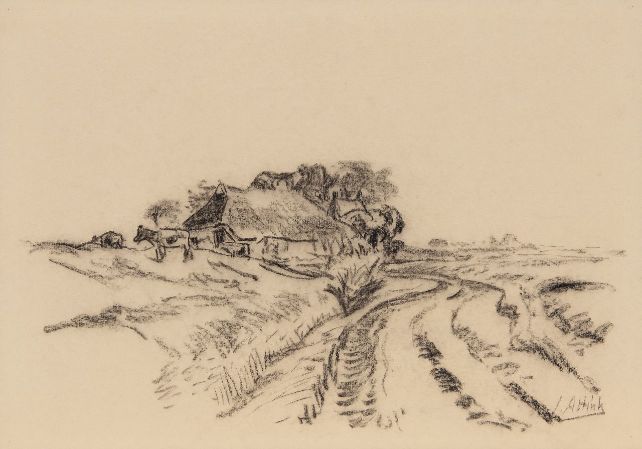 Altink J.  | Jan Altink, Country road in Wierumerschouw, chalk on paper 35.3 x 50.0 cm, signed l.r. and without frame