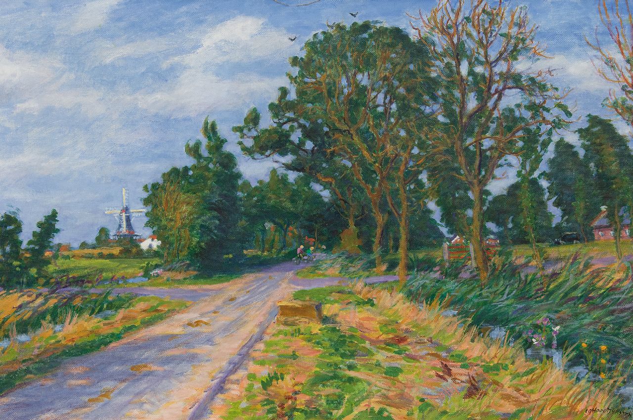 Dijkstra J.  | Johannes 'Johan' Dijkstra | Paintings offered for sale | Country road in Den Andel, Groningen, oil on canvas 60.4 x 90.2 cm, signed l.r.