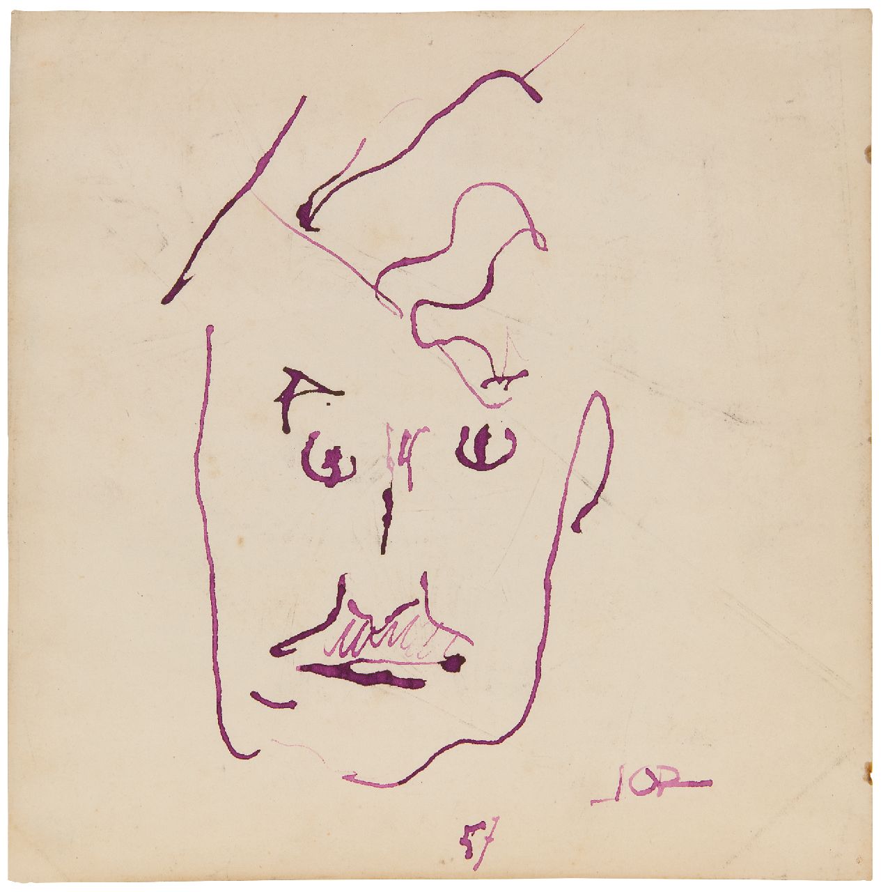 Jan Jordens | Self portrait of the artist, ink on paper, 26.7 x 26.4 cm, signed l.r. and dated '57