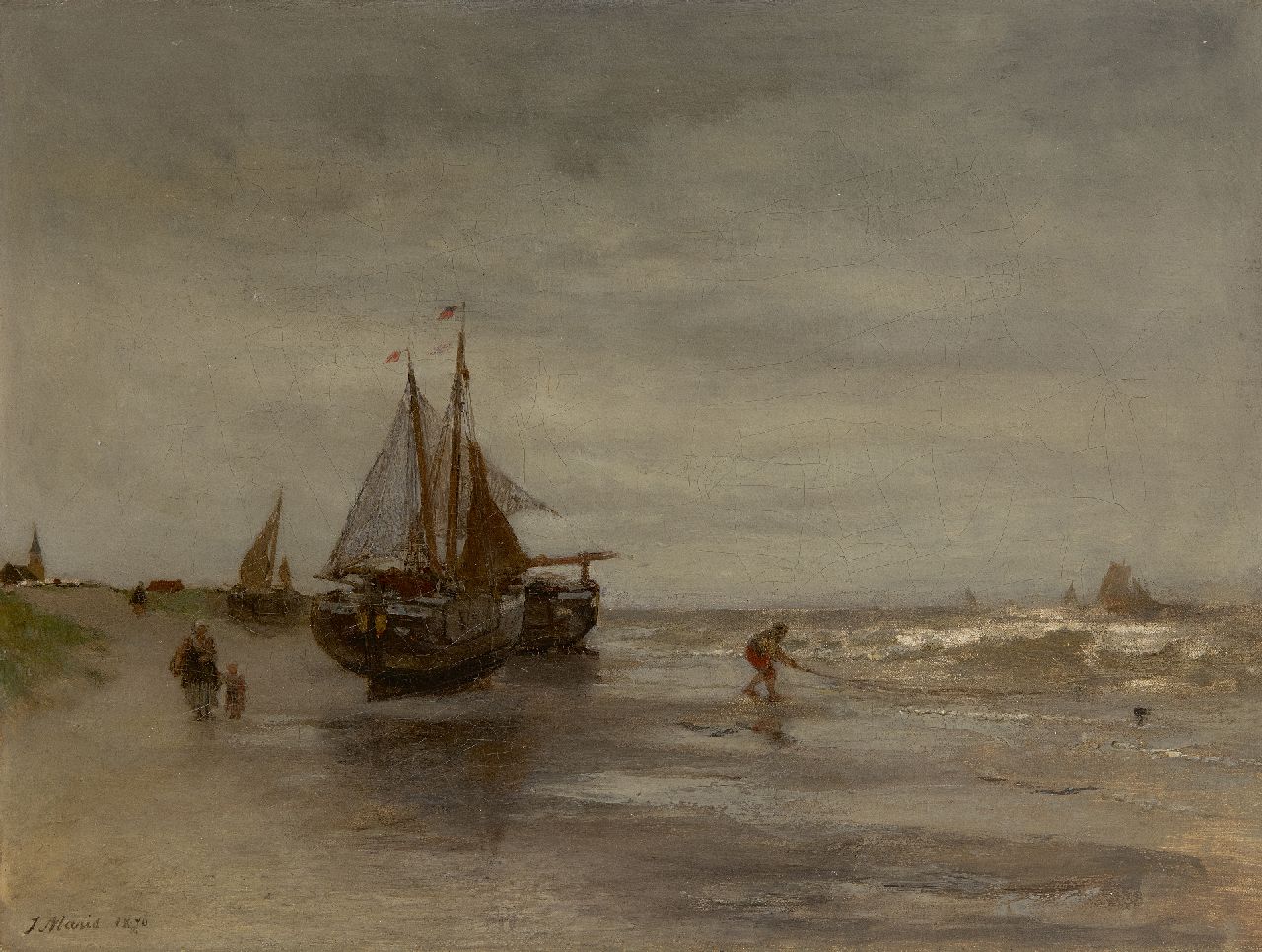 Maris J.H.  | Jacobus Hendricus 'Jacob' Maris | Paintings offered for sale | Fishing boats in the surf near Scheveningen, oil on canvas 23.4 x 30.4 cm, signed l.l. and dated 1870