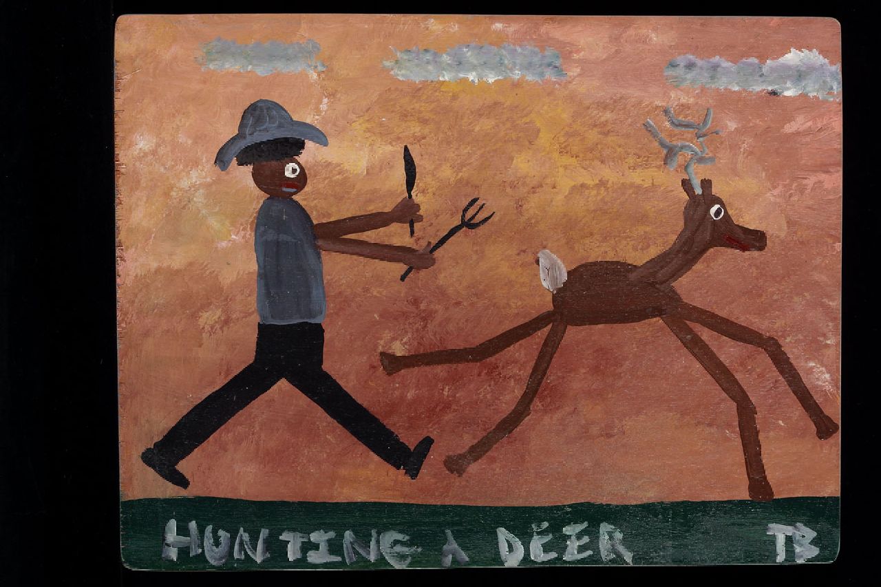 Brown T.  | Timothy 'Tim' Brown, Hunting a deer, acrylic on panel 35.0 x 46.0 cm, signed l.r. with initials