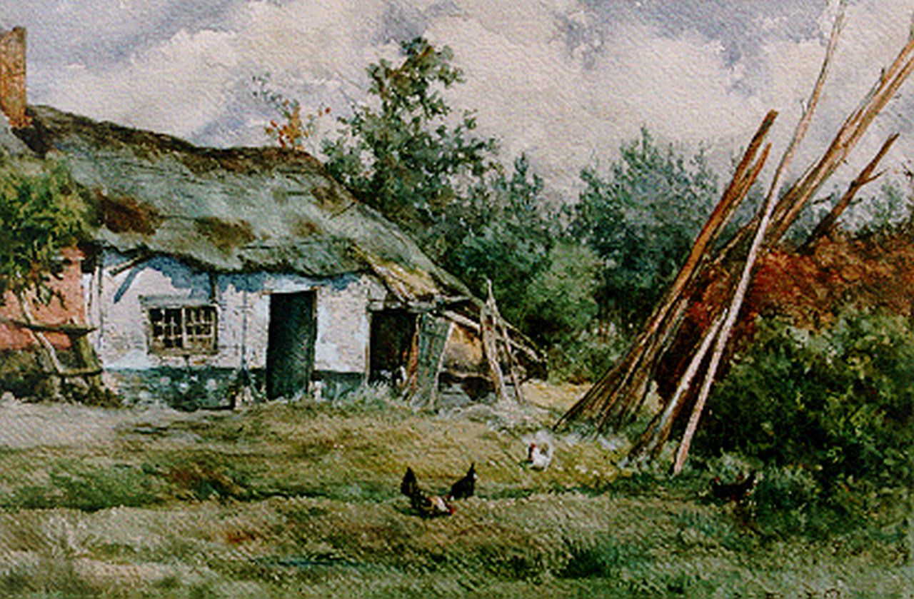 Roelofs W.  | Willem Roelofs, Chickens on a yard, Putten, watercolour on paper 29.5 x 45.0 cm, signed l.r. and dated 1876