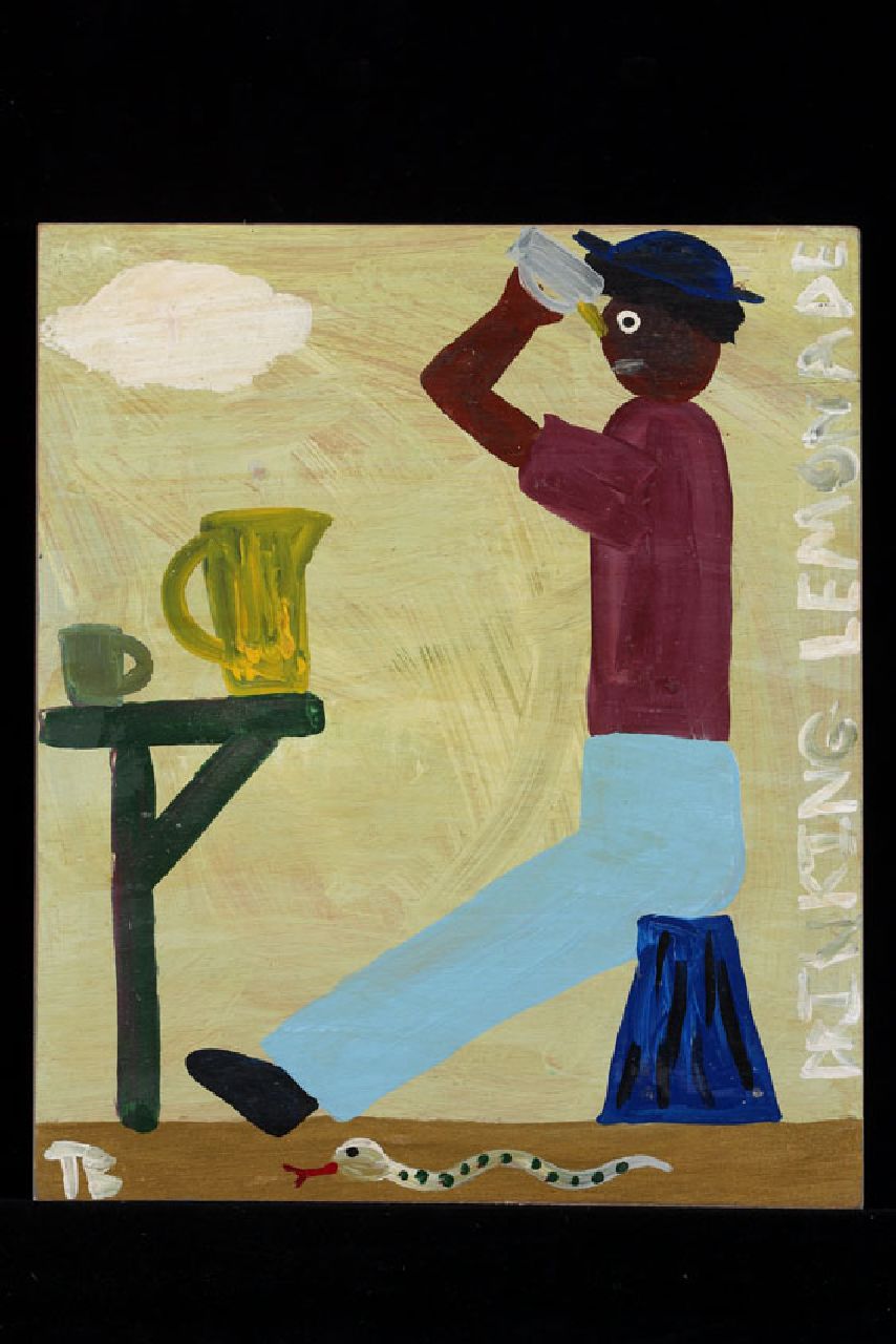 Brown T.  | Timothy 'Tim' Brown, Drinking lemonade, acrylic on panel 43.0 x 36.0 cm, signed l.l. with initials