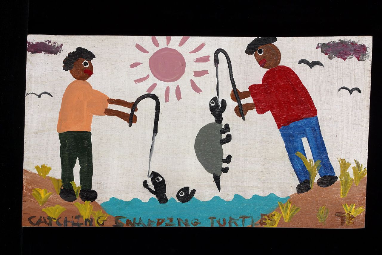 Brown T.  | Timothy 'Tim' Brown, Catching snapping turtles, acrylic on panel 31.0 x 55.0 cm, signed l.r. with initials
