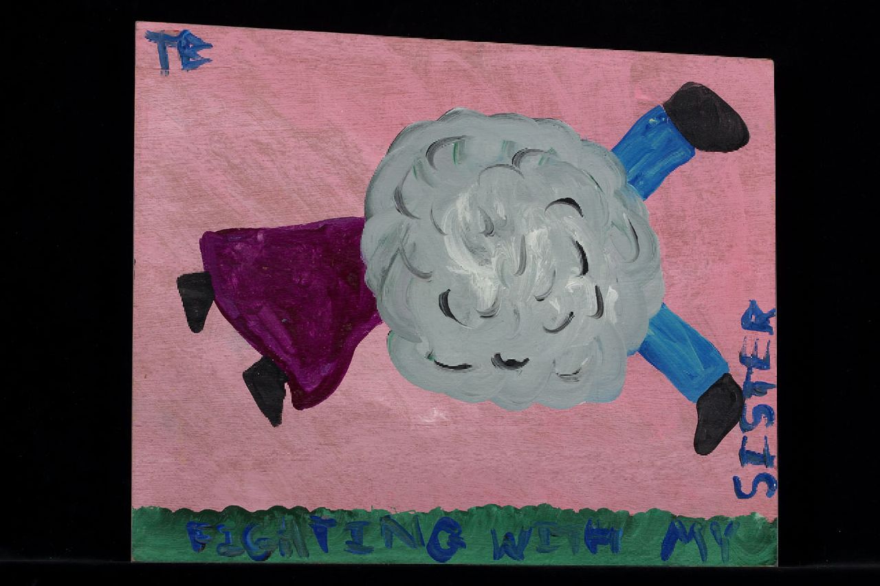 Brown T.  | Timothy 'Tim' Brown, Fighting with my sister, acrylic on panel 36.0 x 44.0 cm, signed u.l. with initials