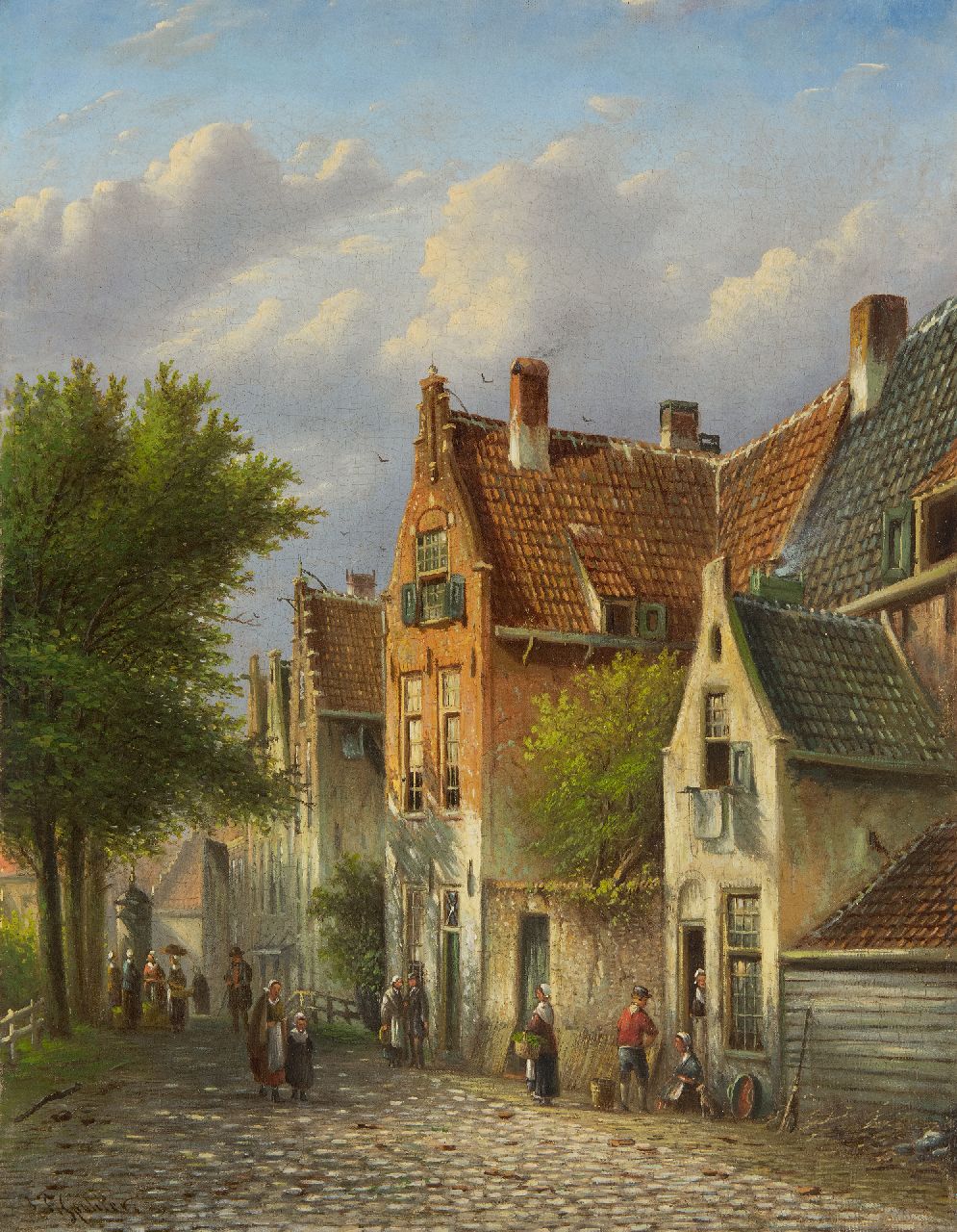 Spohler J.F.  | Johannes Franciscus Spohler | Paintings offered for sale | Activity in a Dutch street, oil on canvas 45.4 x 35.6 cm, signed l.l. and geen lijst