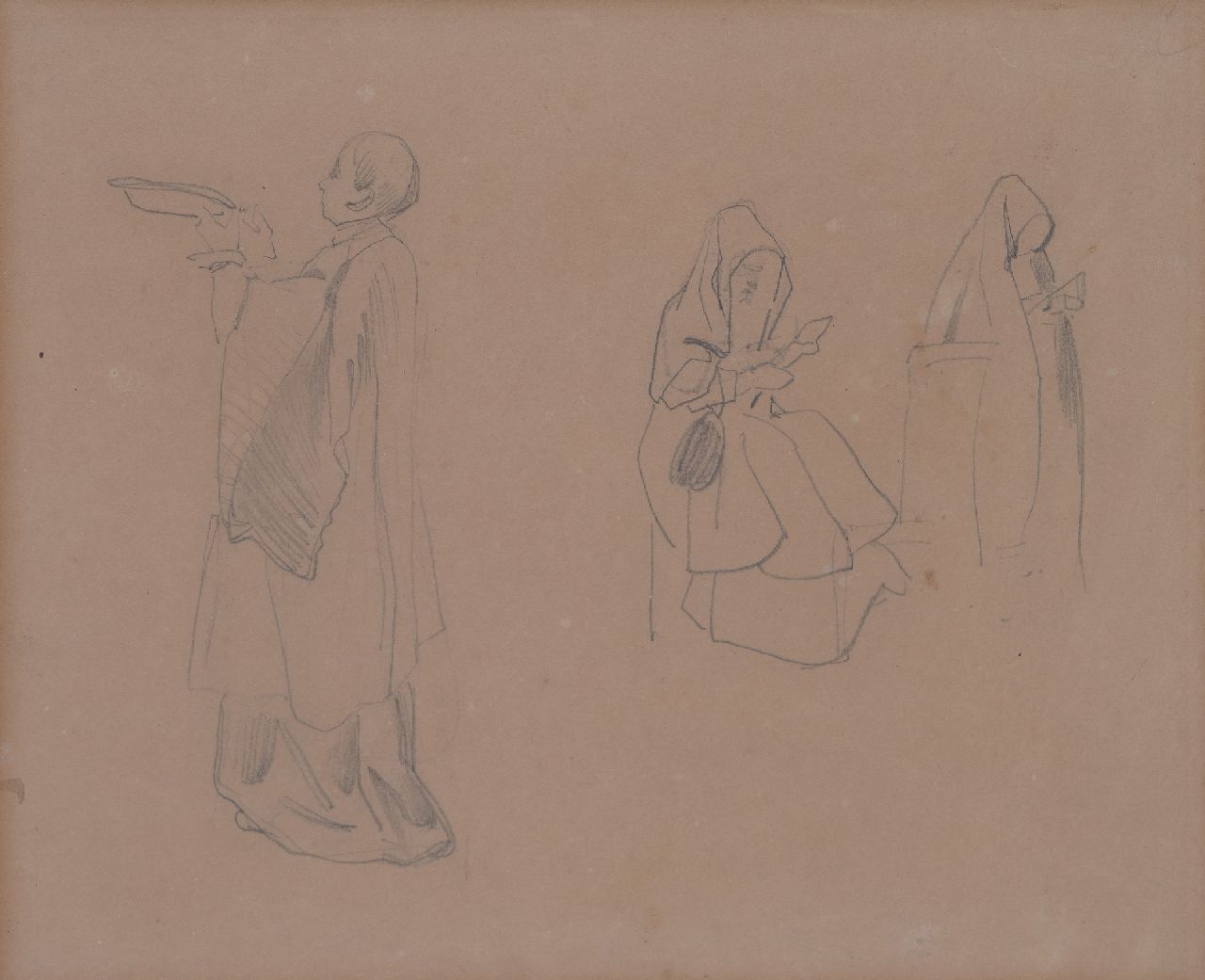 Bosboom J.  | Johannes Bosboom, A study of monks and nuns, pencil on paper 20.8 x 26.1 cm