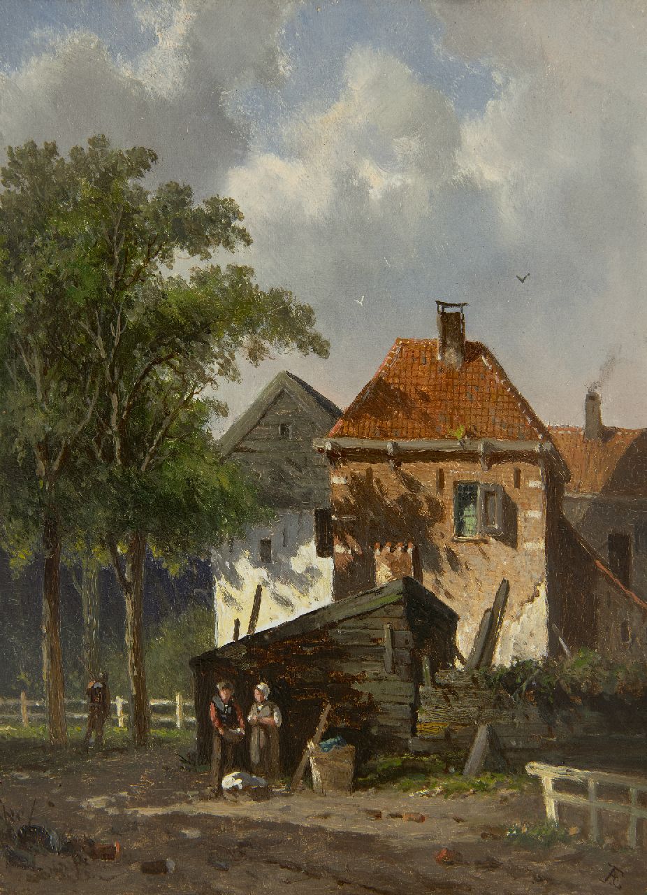 Eversen A.  | Adrianus Eversen, Sunny village view, oil on panel 27.0 x 20.0 cm, signed l.r. with monogram
