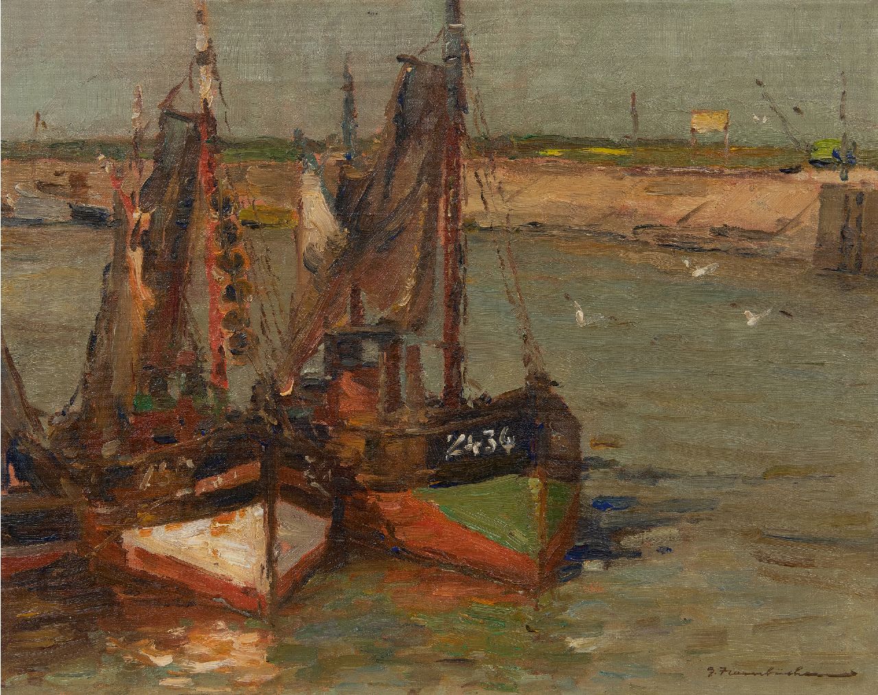 Hambüchen G.  | Georg Hambüchen | Paintings offered for sale | Fishing boats in the port of Zeebrugge, Belgium, oil on canvas 40.2 x 50.4 cm, signed l.r.