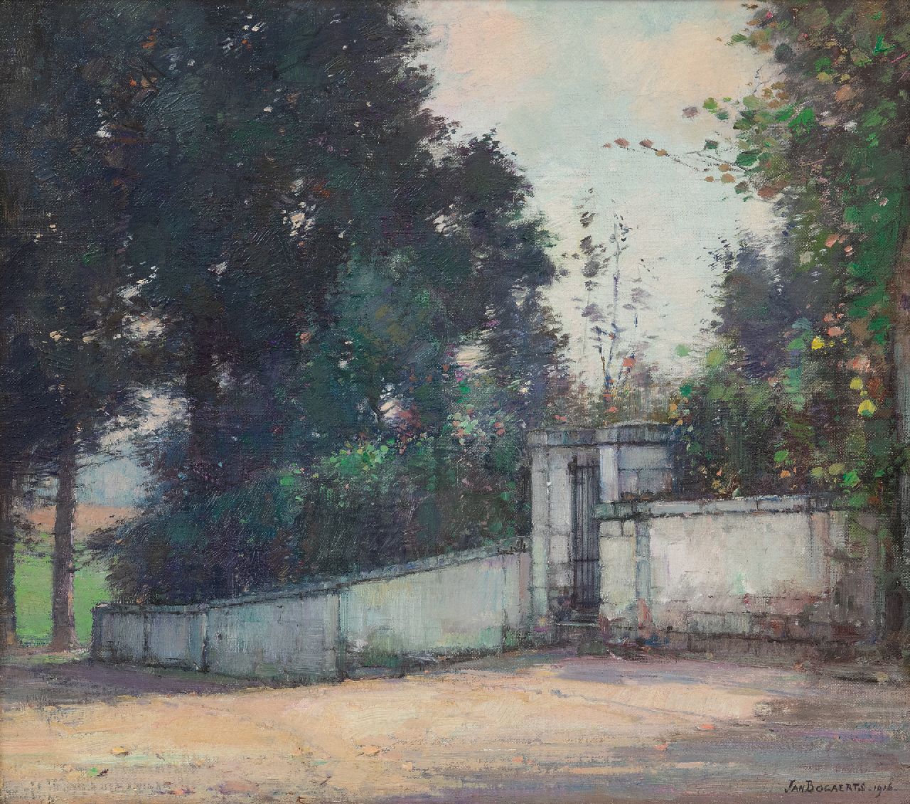 Bogaerts J.J.M.  | Johannes Jacobus Maria 'Jan' Bogaerts | Paintings offered for sale | Garden wall with a gate, oil on canvas 35.1 x 40.0 cm, signed l.r. and dated 1916