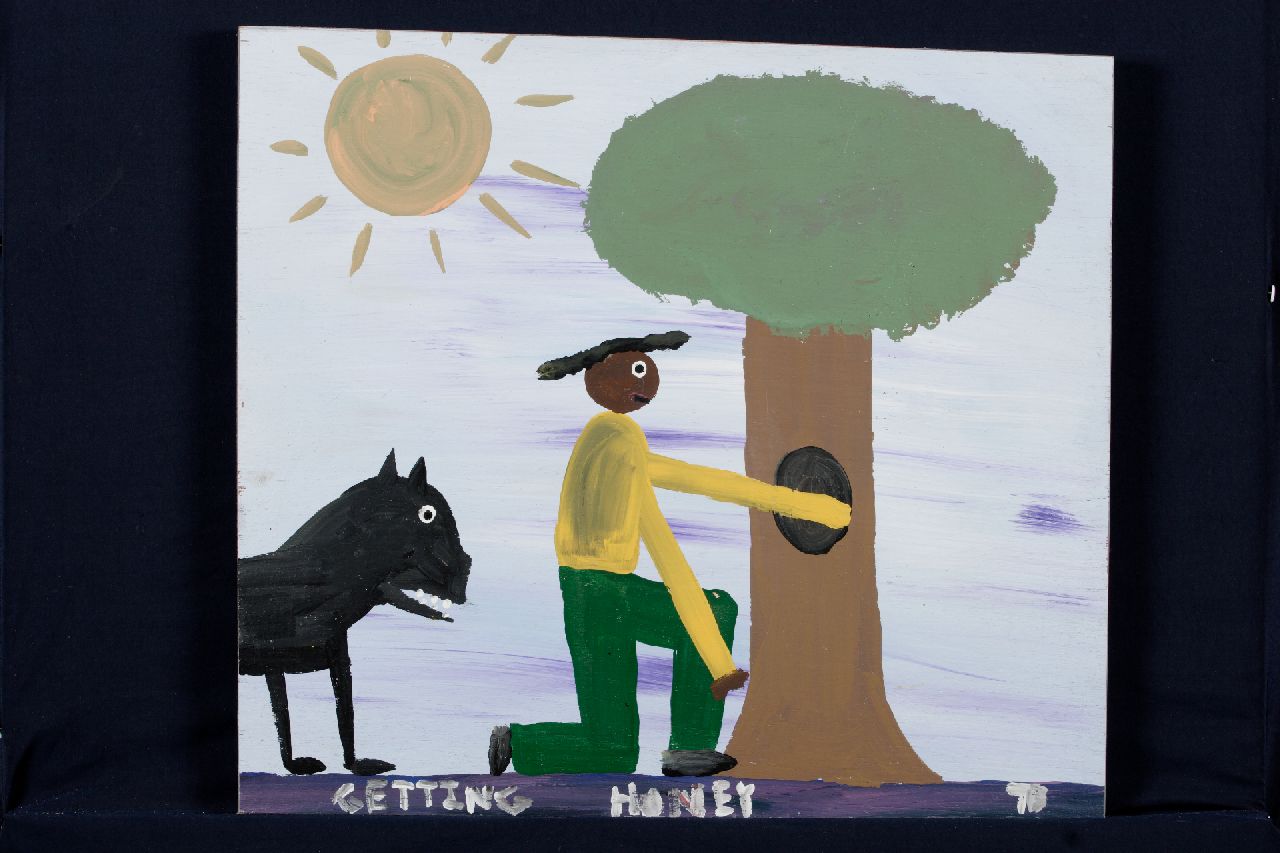 Brown T.  | Timothy 'Tim' Brown, Getting honey, acrylic on panel 43.0 x 48.0 cm, signed l.r. with initials
