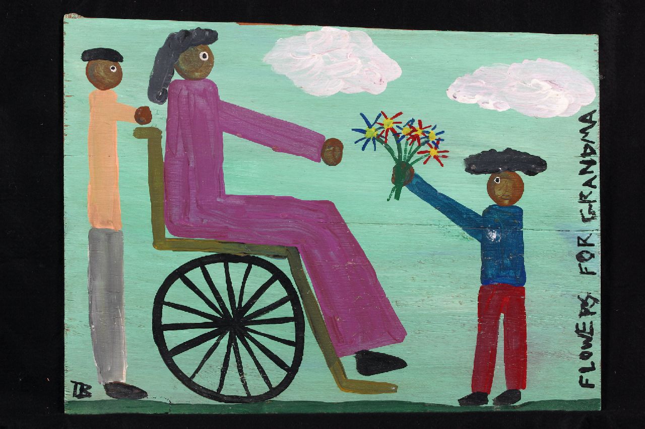 Brown T.  | Timothy 'Tim' Brown, Flowers for grandma, acrylic on panel, signed l.l. with initials