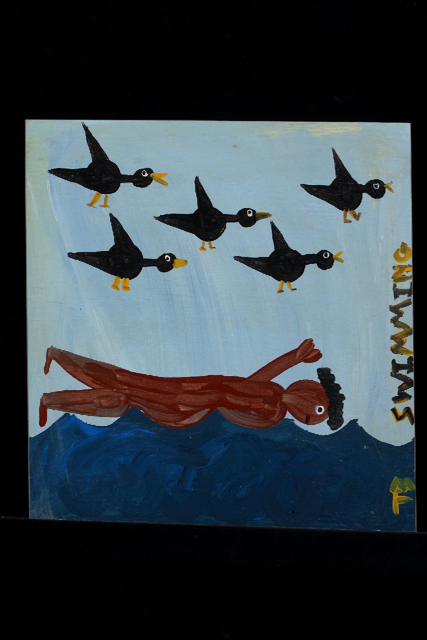Brown T.  | Timothy 'Tim' Brown, Swimming, acrylic on panel 39.0 x 40.0 cm, signed l.r. with initials