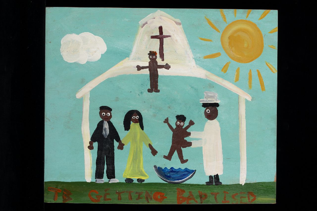 Brown T.  | Timothy 'Tim' Brown, Getting baptised, acrylic on panel 40.0 x 48.0 cm, signed l.l. with initials
