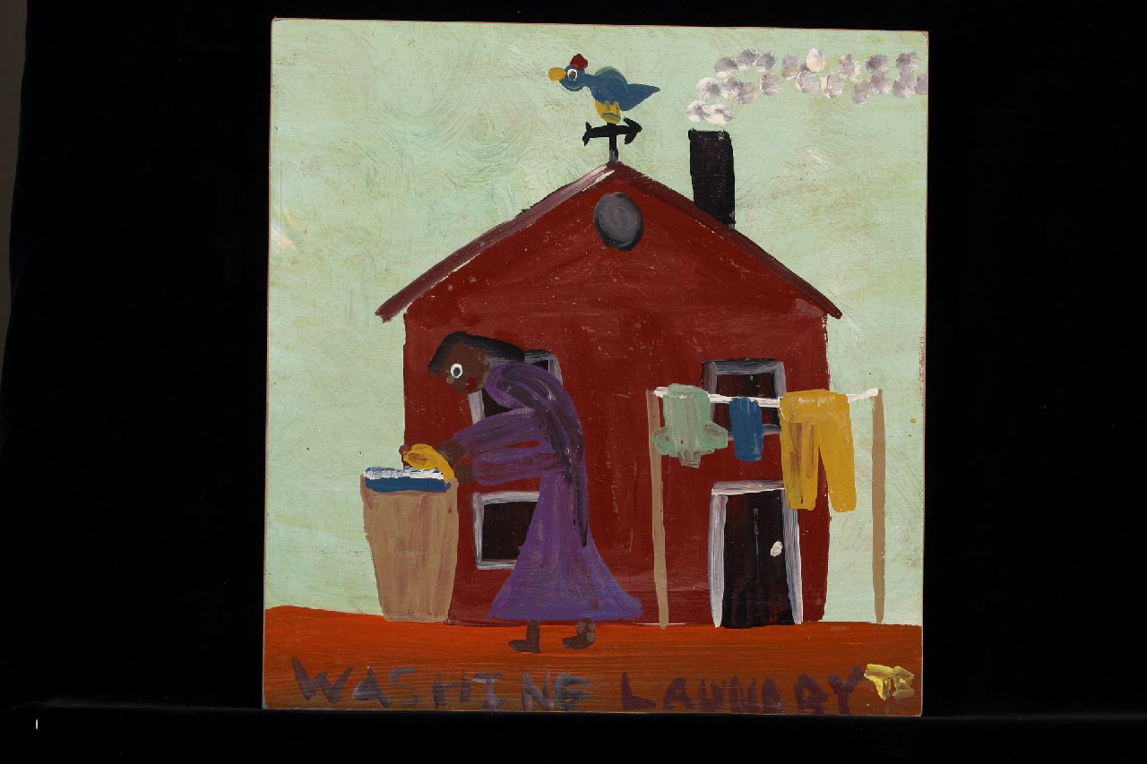 Brown T.  | Timothy 'Tim' Brown, Washing laundry, acrylic on panel 40.0 x 39.0 cm, signed l.r. with initials