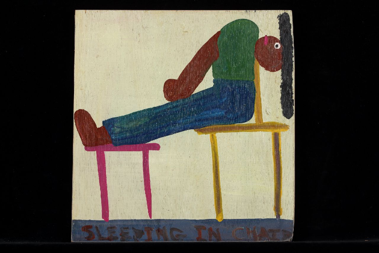 Brown T.  | Timothy 'Tim' Brown, Sleeping in chair, acrylic on panel 38.0 x 37.0 cm