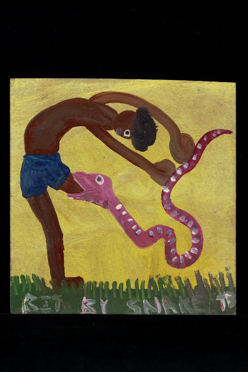 Brown T.  | Timothy 'Tim' Brown, Bit by snake, acrylic on panel 36.0 x 35.0 cm, signed l.r. with initials