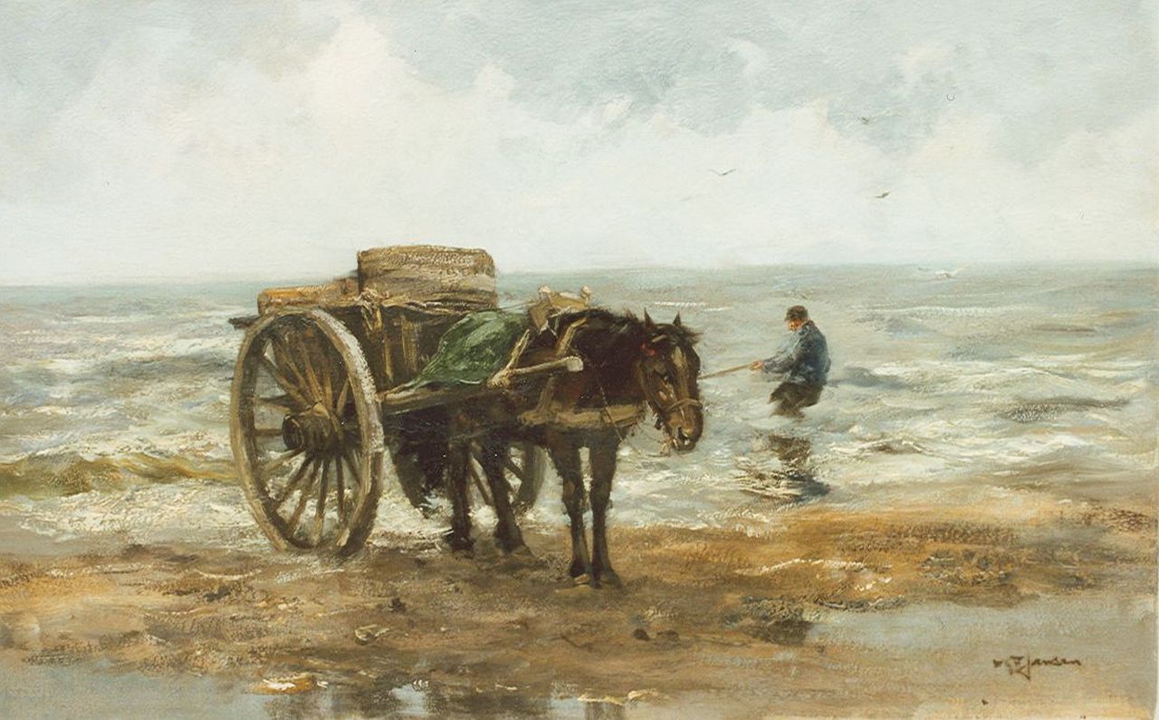 Jansen W.G.F.  | 'Willem' George Frederik Jansen, The shellfisher, oil on canvas 45.0 x 73.0 cm, signed l.r.