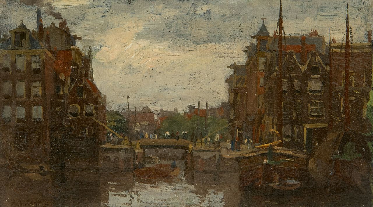 Bobeldijk F.  | Felicien Bobeldijk | Paintings offered for sale | A view of Amsterdam, oil on canvas laid down on board 13.0 x 21.5 cm, signed l.l.