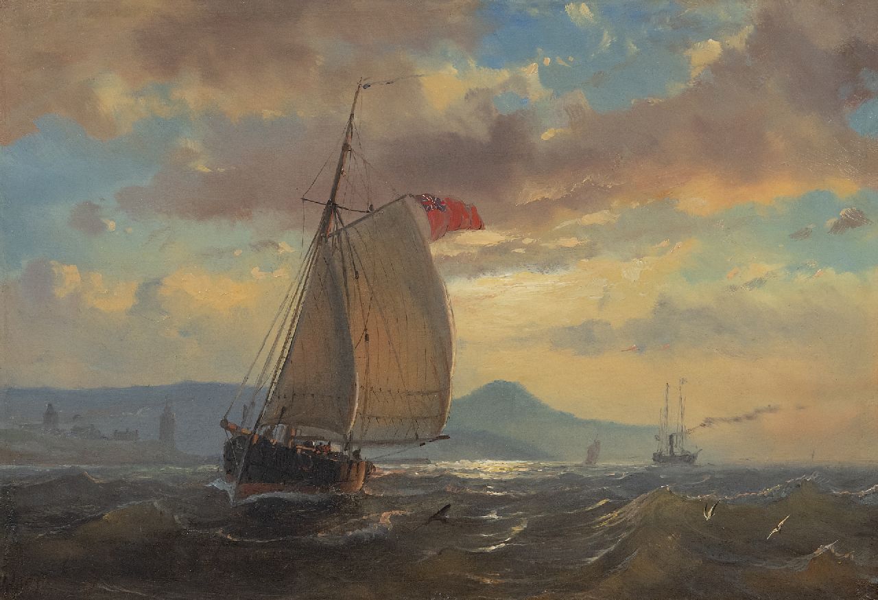 Schiedges P.P.  | Petrus Paulus Schiedges | Paintings offered for sale | Sailing ship off the English coast, oil on panel 25.5 x 36.4 cm, signed l.l. and dated '62