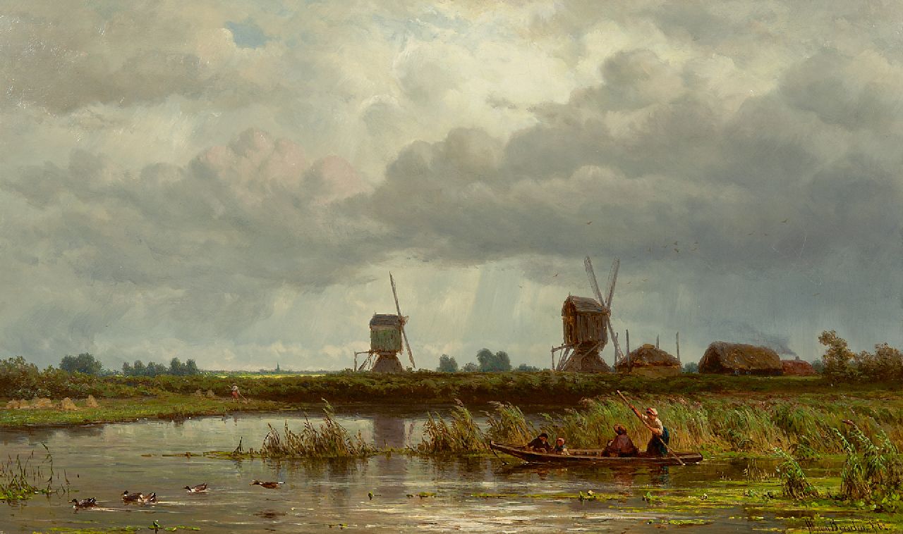 Borselen J.W. van | Jan Willem van Borselen | Paintings offered for sale | Escaping the rain, oil on panel 33.3 x 55.4 cm, signed l.r. and dated '62