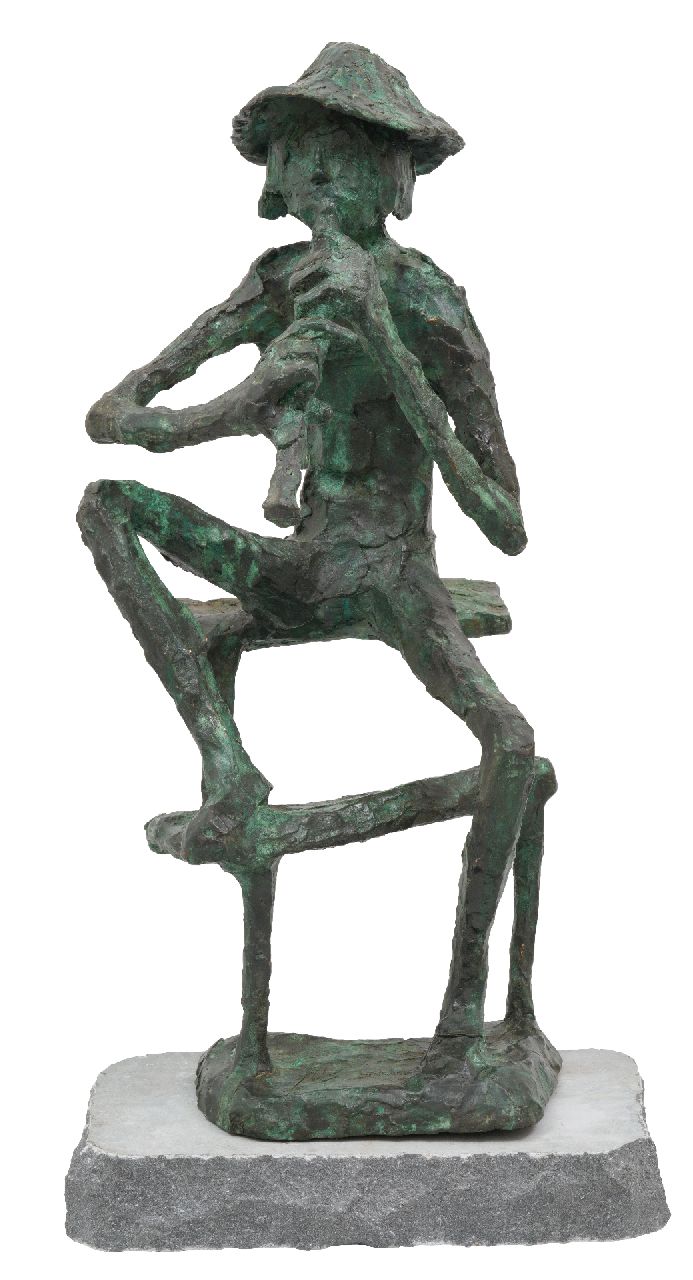 Bakker W.F.  | Willem Frederik 'Jits' Bakker | Sculptures and objects offered for sale | Flute player, bronze 86.5 x 44.0 cm, signed on the base
