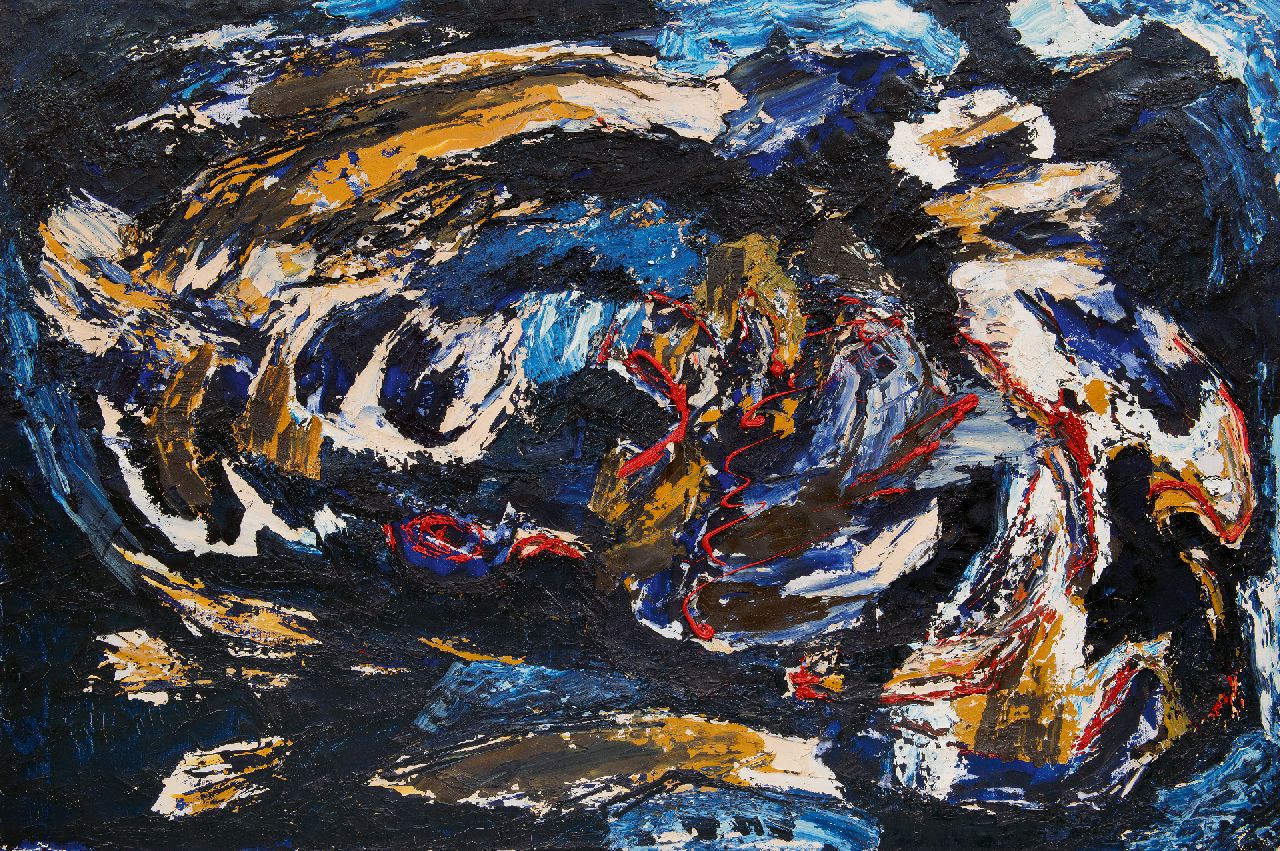 Hunziker F.  | Frieda Hunziker, Donkere Golf (Dark wave), oil on canvas 100.2 x 150.3 cm, painted in 1963