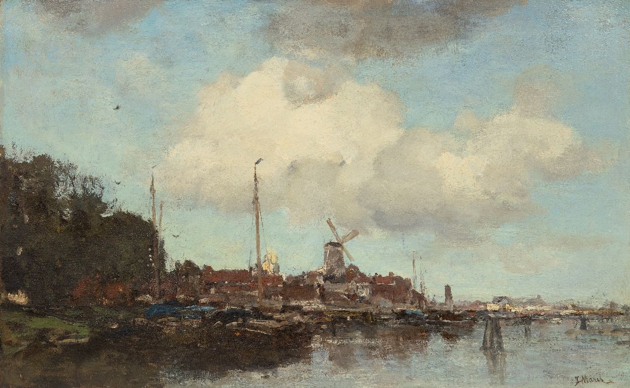 Maris J.H.  | Jacobus Hendricus 'Jacob' Maris | Paintings offered for sale | Town on a river, oil on canvas 47.1 x 75.6 cm, signed l.r. and painted ca. 1875