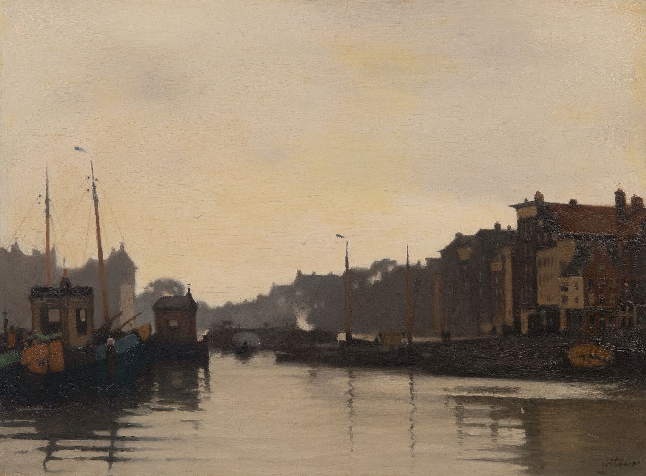 Witsen W.A.  | 'Willem' Arnold Witsen | Paintings offered for sale | A view of the Waalseilandsgracht and the Kraansluis, Amsterdam, oil on canvas 51.4 x 69.2 cm, signed l.r. and painted ca. 1911-1913