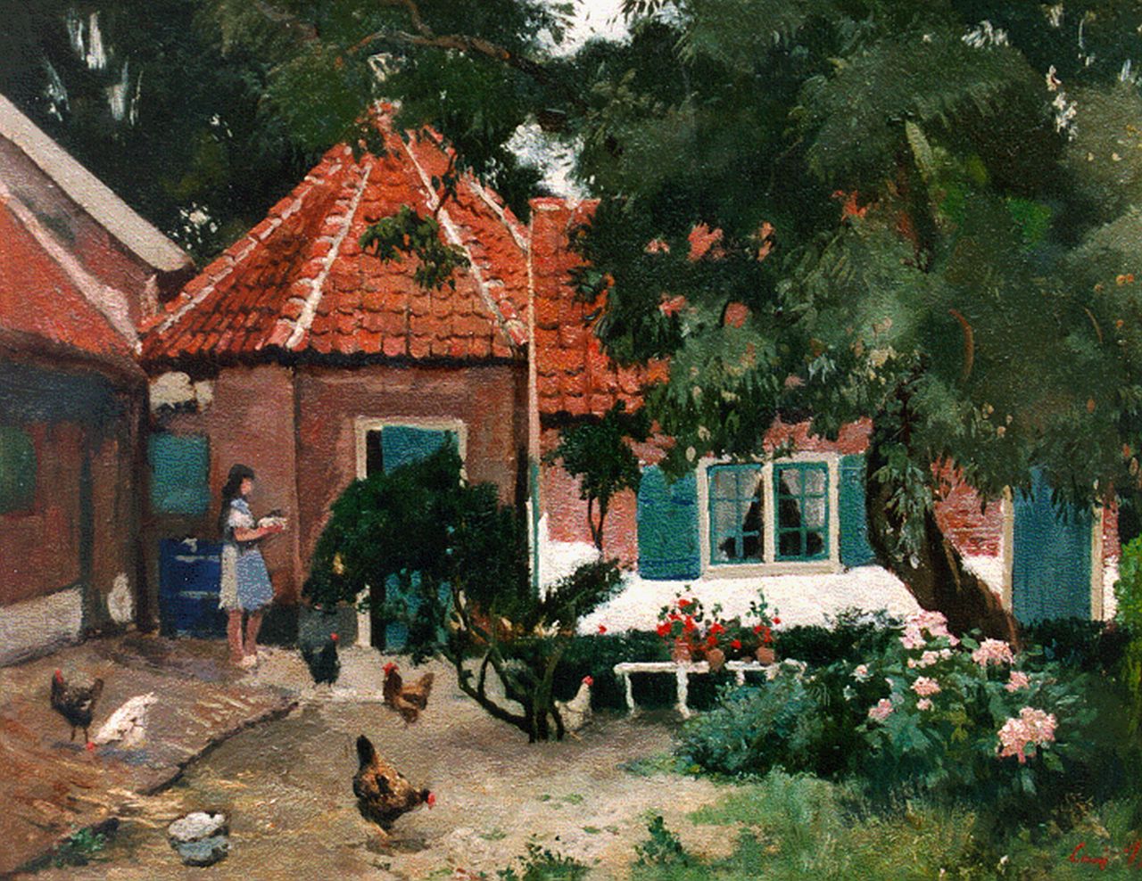 Bron J.L.H.  | Jean 'Louis' Henri Bron, A farm-yard with chickens, 29.9 x 37.7 cm, signed l.r.