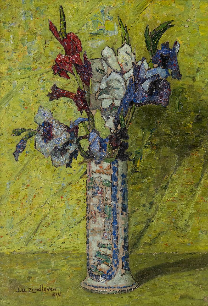 Zandleven J.A.  | Jan Adam Zandleven, Sword lilies in a vase, oil on canvas 50.2 x 35.5 cm, signed l.l. and dated 1914