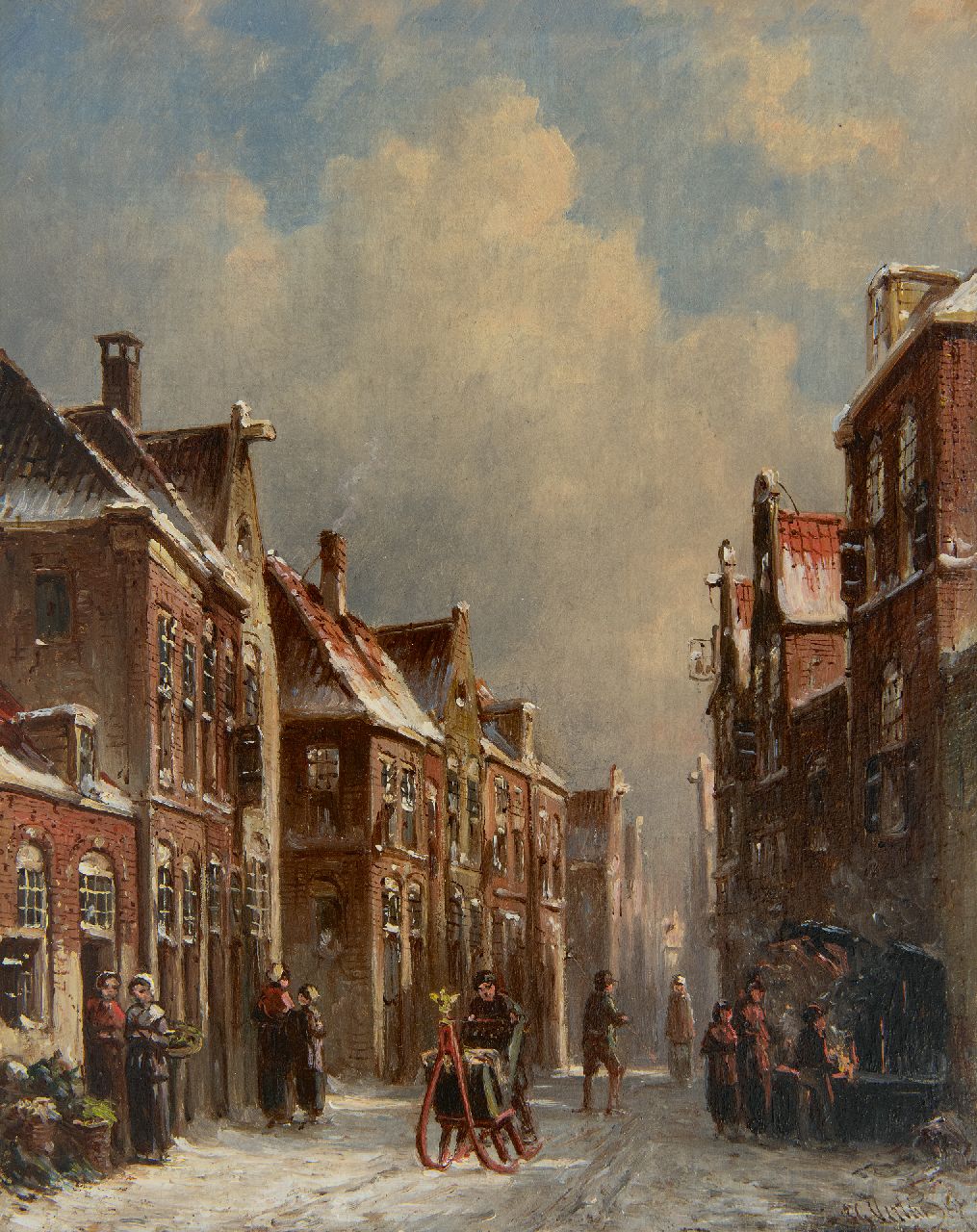 Vertin P.G.  | Petrus Gerardus Vertin, Village street in winter, oil on panel 24.1 x 19.0 cm, signed l.r. and dated '67